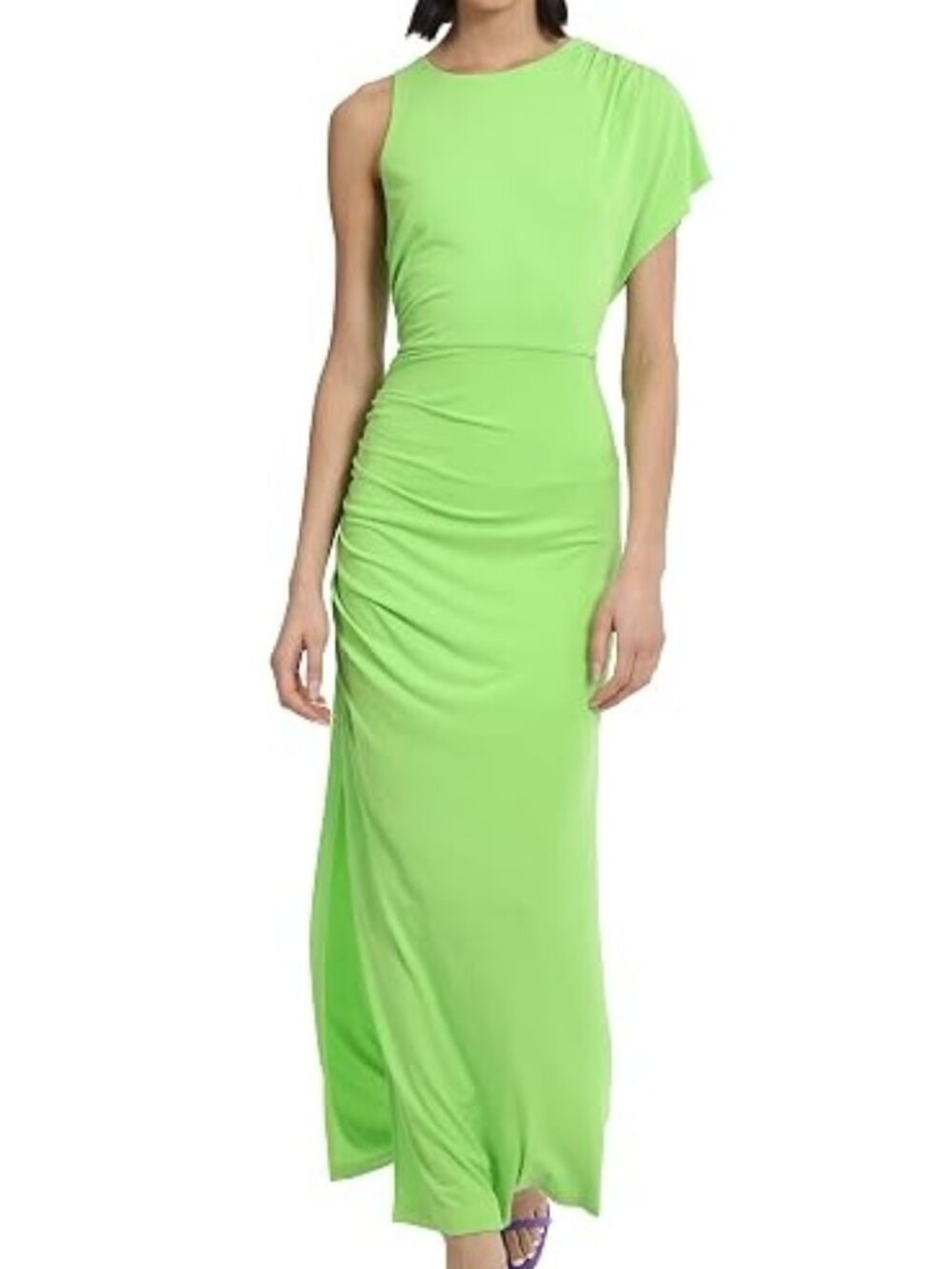 Donna Morgan One Sleeve Ruched Jersey Maxi Dress with Side Slit size 10